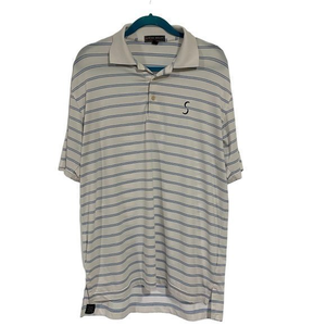 Peter‎ Millar Summer Comfort White Blue Stripe Polo Medium